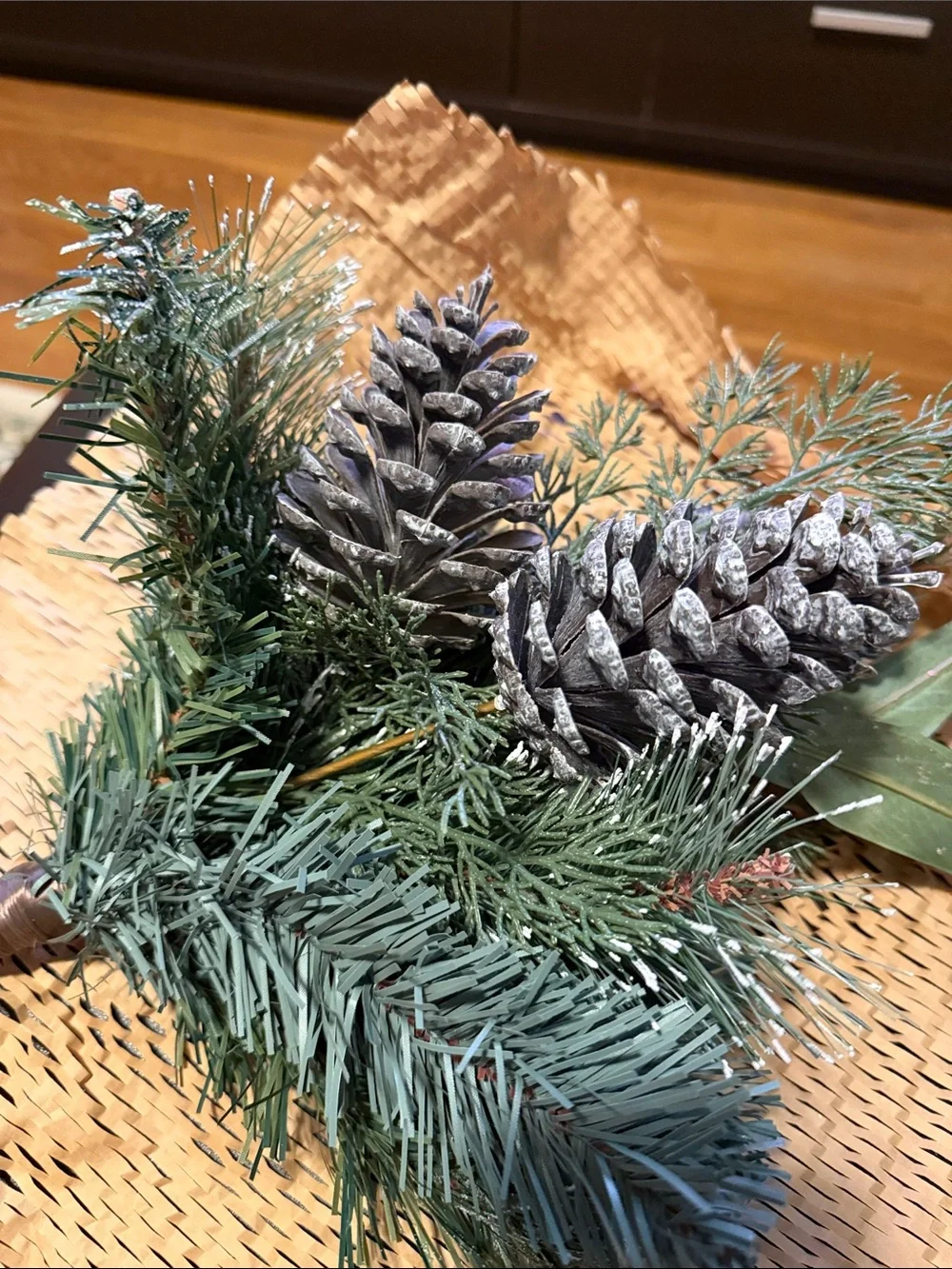 Flocked Pinecone Holiday Pick - Green and White
